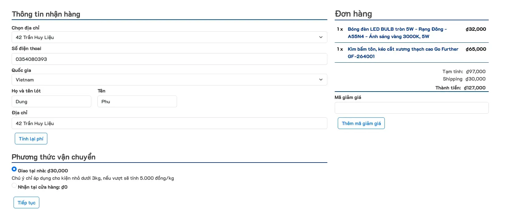 Thanh toán trên chiphomes