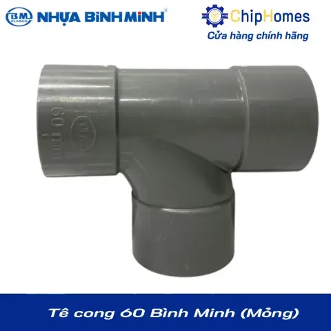 Tê cong 60 nhựa PVC Bình Minh - Loại Mỏng, DN 60mm, PN 5 bar