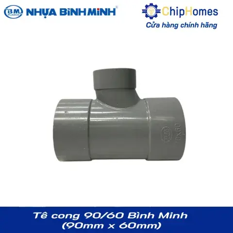 Tê cong 90/60 nhựa PVC Bình Minh - 90x 60 mm, PN 6 bar