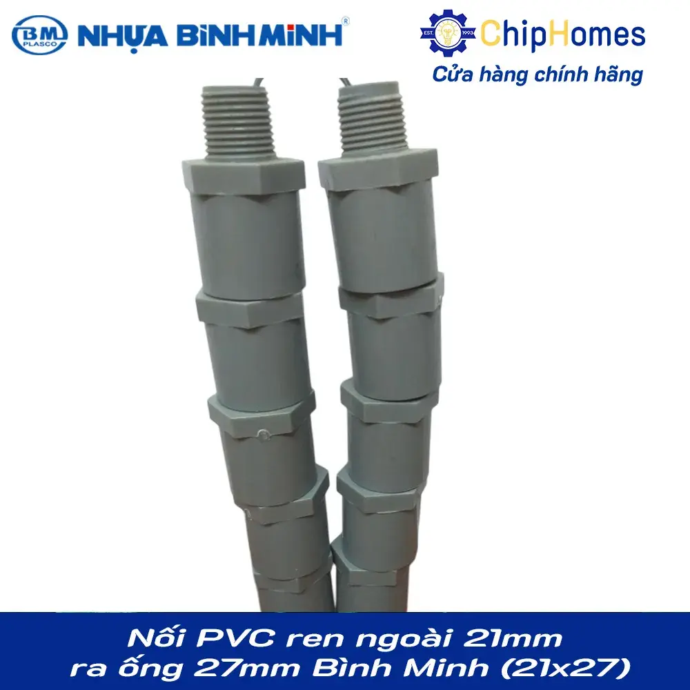 Nối PVC ren ngoài 21mm ra ống 27mm (dày) Bình Minh PN15