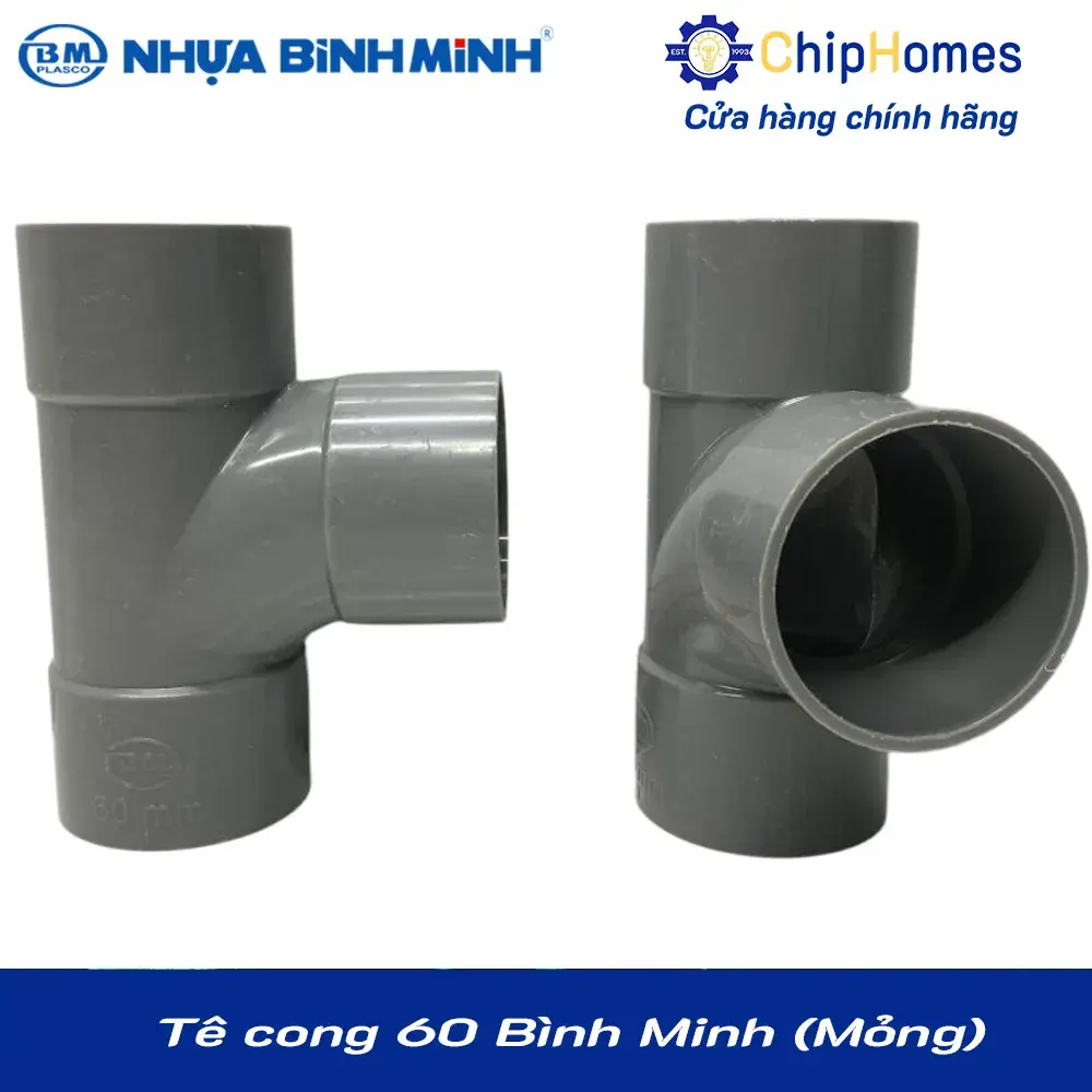 Tê cong 60 nhựa PVC Bình Minh - Loại Mỏng, DN 60mm, PN 5 bar