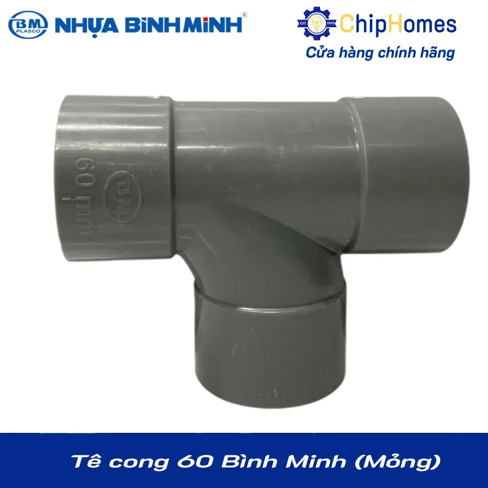 Tê cong 60 nhựa PVC Bình Minh - Loại Mỏng, DN 60mm, PN 5 bar
