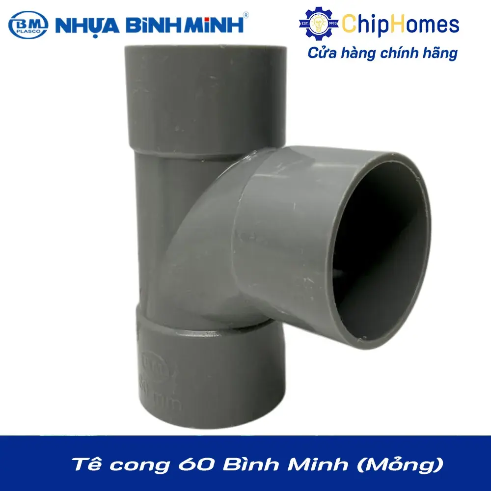 Tê cong 60 nhựa PVC Bình Minh - Loại Mỏng, DN 60mm, PN 5 bar