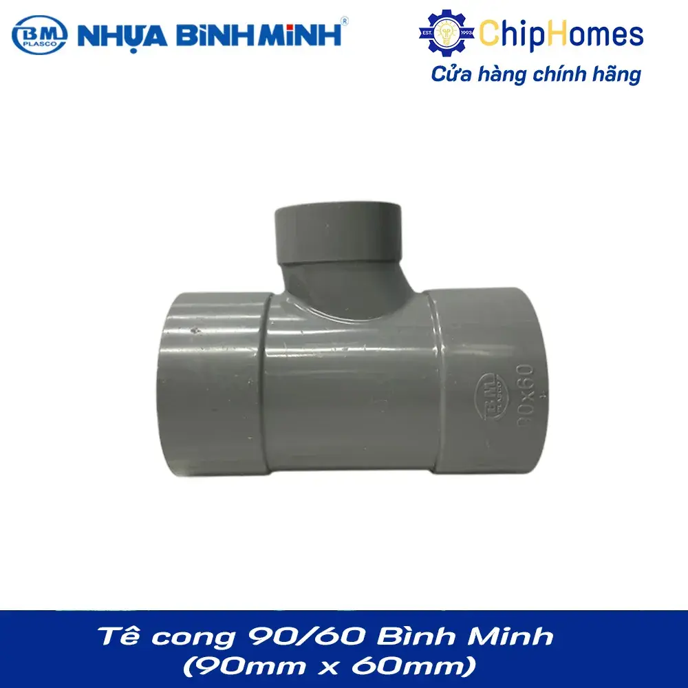 Tê cong 90/60 nhựa PVC Bình Minh - 90x 60 mm, PN 6 bar