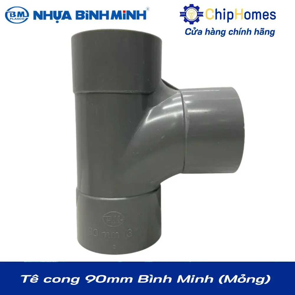 Tê cong 90 nhựa PVC Bình Minh - Loại Mỏng, DN 90mm, PN 6 bar