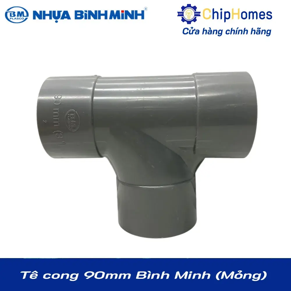 Tê cong 90 nhựa PVC Bình Minh - Loại Mỏng, DN 90mm, PN 6 bar