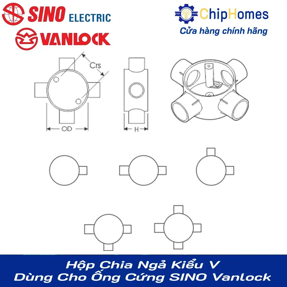 Bảng vẽ hộp chia kiểu V dùng cho ống cứng tròn Sino