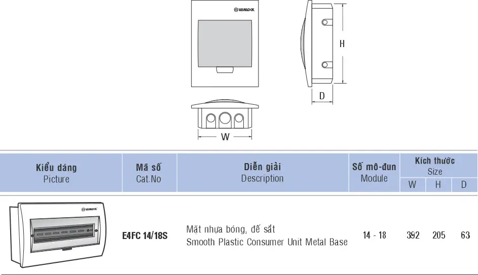 Tủ Điện Âm Tường 14/18 Module E4FC Sino - E4FC 14/18 LA