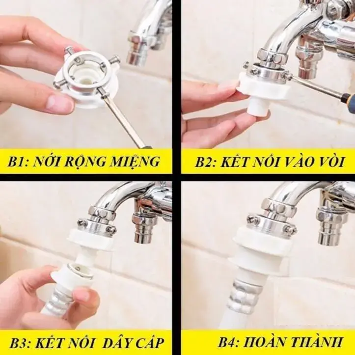 Hướng dẫn  Lắp Đầu nối dây cấp nước máy giặt bằng nhựa cao cấp