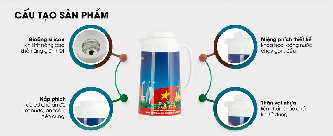 Cấu tạo Phích Pha Trà Rạng Đông RD-1040TS 1 Lít.
