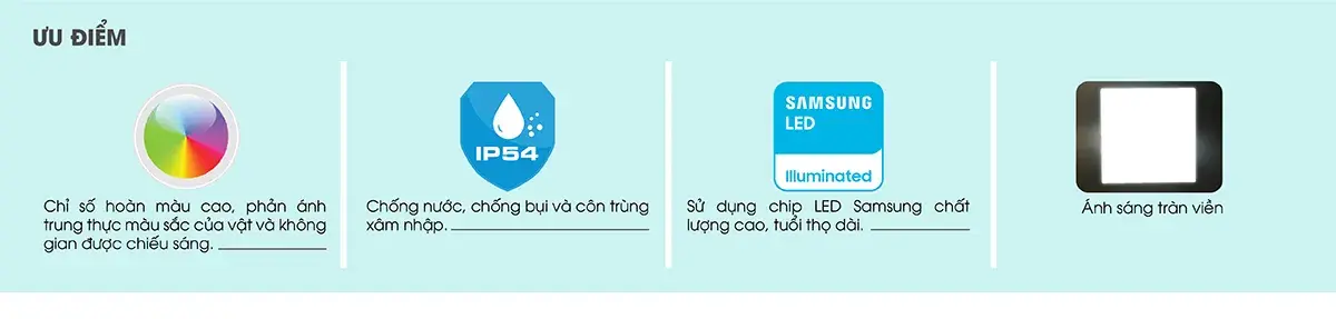 Ưu điểm Đèn LED Ốp Trần Vuông Đế Nhựa Rạng Đông 300x300/24W LN12N