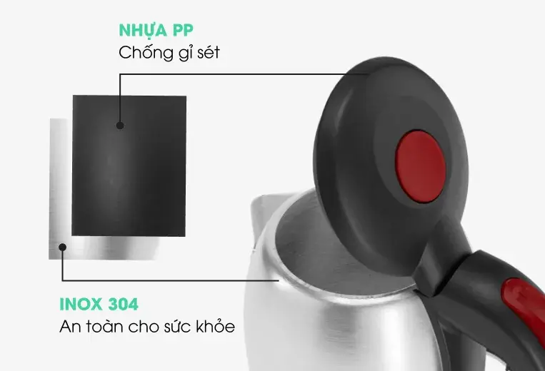 Chất liệu nắp Ấm Điện Siêu Tốc Rạng Đông Inox Cao Cấp 1.8L - RD-AST18S