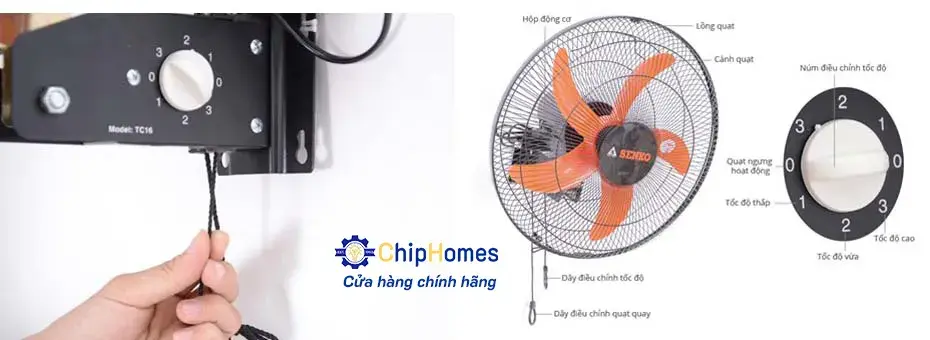 Tính năng Tính năng Quạt treo tường Senko TC16