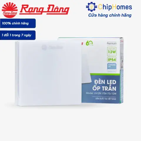 Đèn LED Ốp Trần Vuông Đế Nhựa Rạng Đông 170x170 12W LN12N