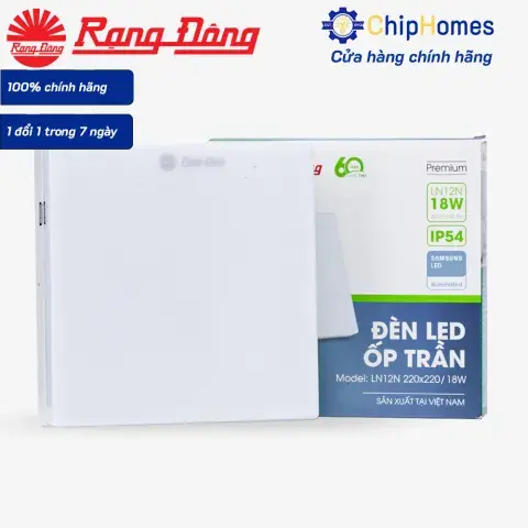 Đèn LED Ốp Trần Vuông Đế Nhựa Rạng Đông 220x220 18W LN12N