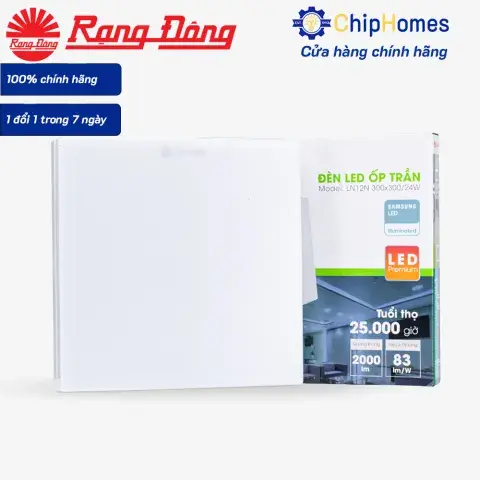 Đèn LED Ốp Trần Vuông Đế Nhựa Rạng Đông 300x300 24W LN12N