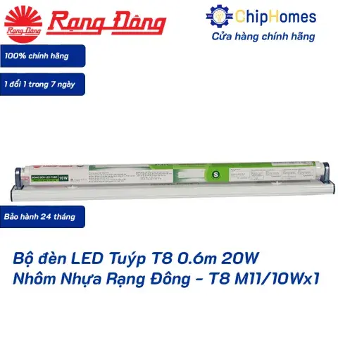 Bộ đèn LED Tuýp T8 0.6m 20W Nhôm Nhựa Rạng Đông - T8 M11-10Wx1