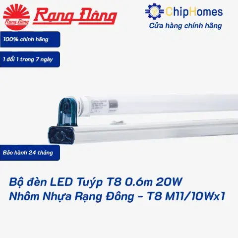 Bộ đèn LED Tuýp T8 0.6m 20W Nhôm Nhựa Rạng Đông - T8 M11-10Wx1