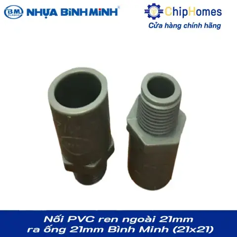 Nối PVC ren ngoài 21mm ra ống 21mm (dày) Bình Minh PN15