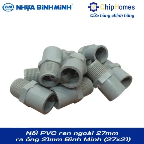 Nối PVC ren ngoài 27mm ra ống 21mm (dày) Bình Minh PN15