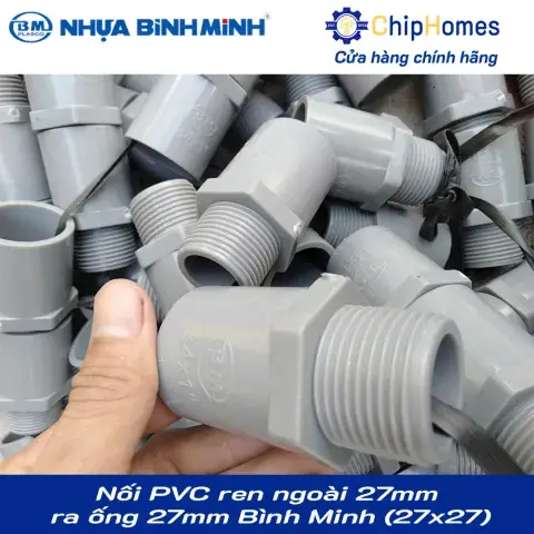 Nối PVC ren ngoài 27mm ra ống 27mm (dày) Bình Minh PN15