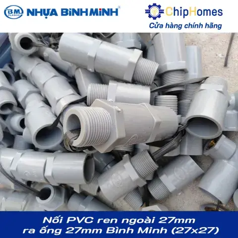 Nối PVC ren ngoài 27mm ra ống 27mm (dày) Bình Minh PN15