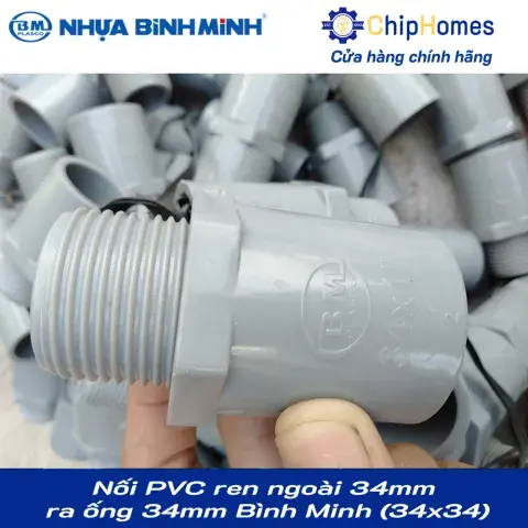 Nối PVC ren ngoài 34mm ra ống 34mm (dày) Bình Minh PN15