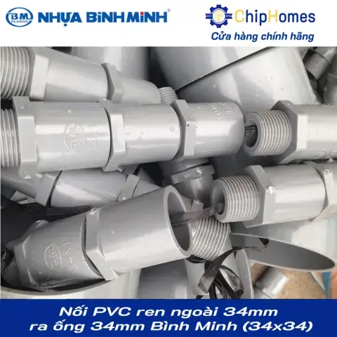 Nối PVC ren ngoài 34mm ra ống 34mm (dày) Bình Minh PN15