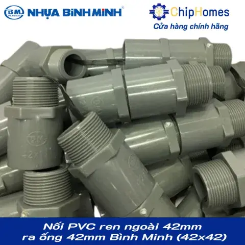 Nối PVC ren ngoài 42mm ra ống 42mm (dày) Bình Minh PN12