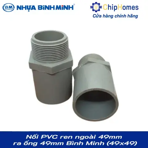 Nối PVC ren ngoài 49mm ra ống 49mm (dày) Bình Minh PN12