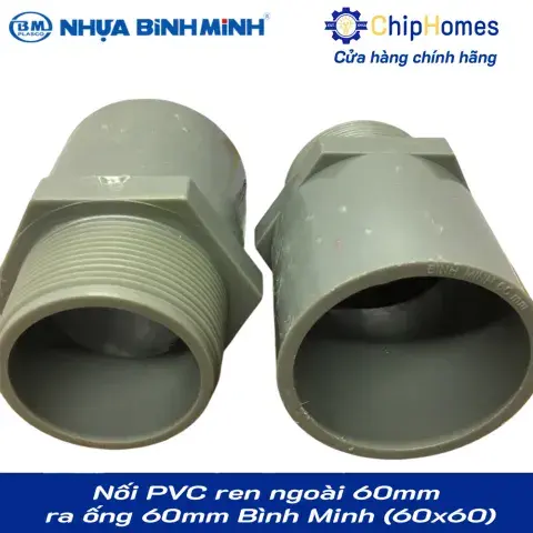 Nối PVC ren ngoài 60mm ra ống 60mm (dày) Bình Minh PN12