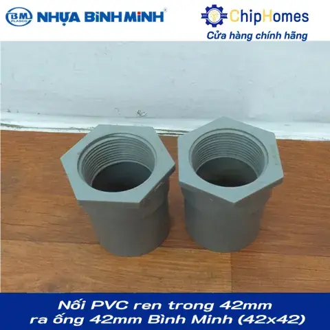 Nối PVC ren trong 42mm ra ống 42mm Bình Minh loại dày - Ren nhựa
