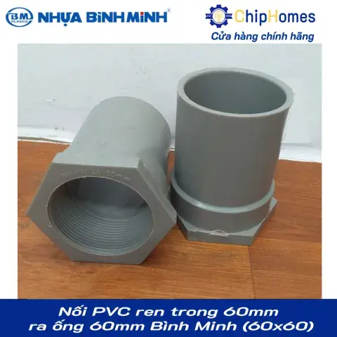 Nối PVC ren trong 60mm ra ống 60mm Bình Minh loại dày - Ren nhựa áp lực PN12
