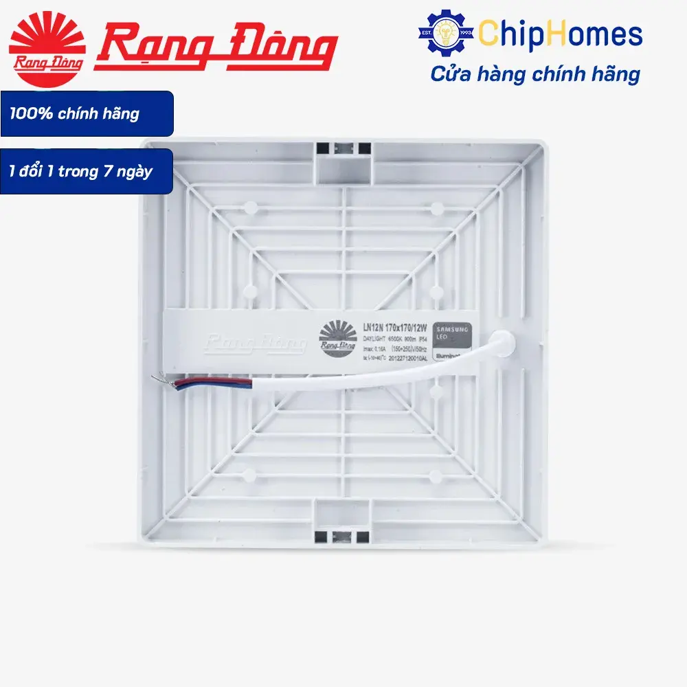 Đèn LED Ốp Trần Vuông Đế Nhựa Rạng Đông 170x170 12W LN12N