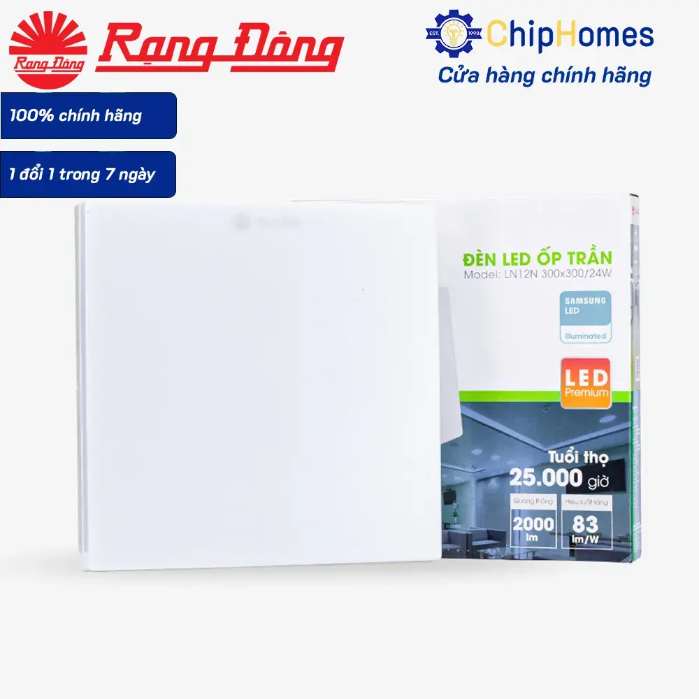 Đèn LED Ốp Trần Vuông Đế Nhựa Rạng Đông 300x300 24W LN12N