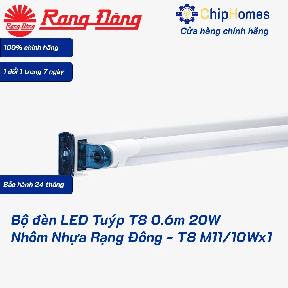 Bộ đèn LED Tuýp T8 0.6m 20W Nhôm Nhựa Rạng Đông - T8 M11-10Wx1