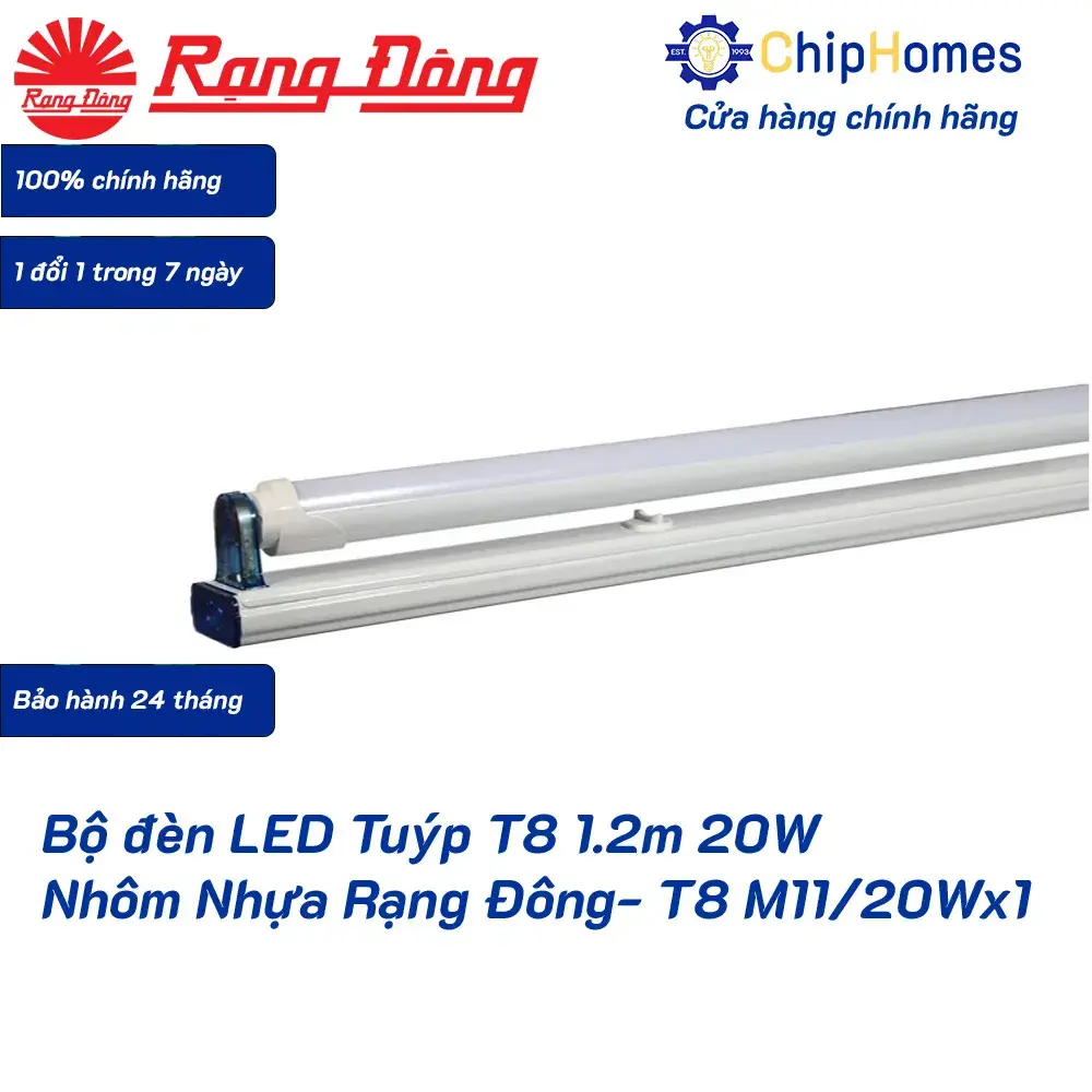 Bộ đèn LED Tuýp T8 1.2m 20W Nhôm Nhựa Rạng Đông - T8 M11/20Wx1