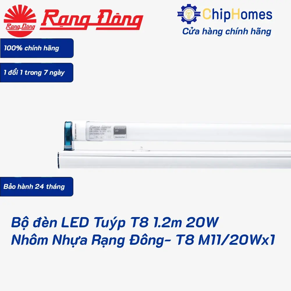 Bộ đèn LED Tuýp T8 1.2m 20W Nhôm Nhựa Rạng Đông - T8 M11/20Wx1