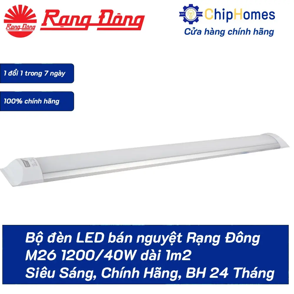 Bộ đèn LED bán nguyệt Rạng Đông - M26 1200-40W dài 1m2  - Siêu Sáng, Chính Hãng, BH 24 Tháng