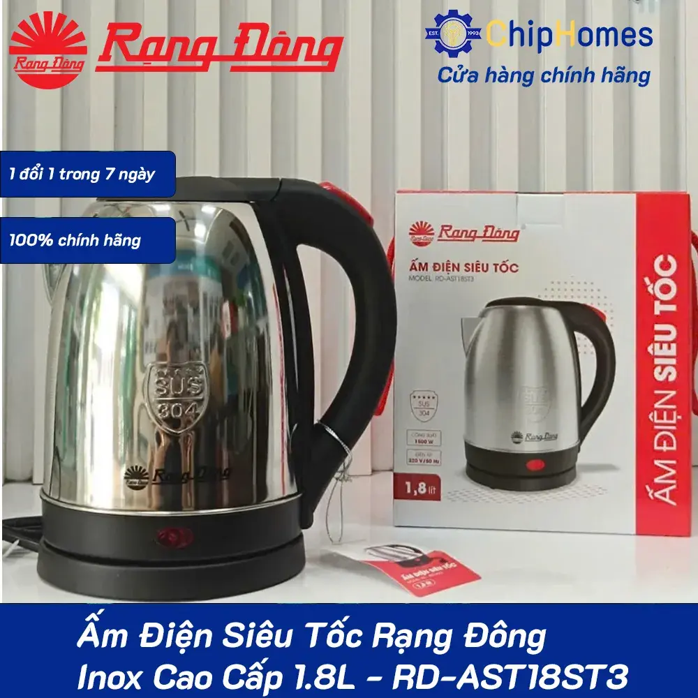 Ấm Điện Siêu Tốc Rạng Đông Inox Cao Cấp 1.8L - RD-AST18ST3 