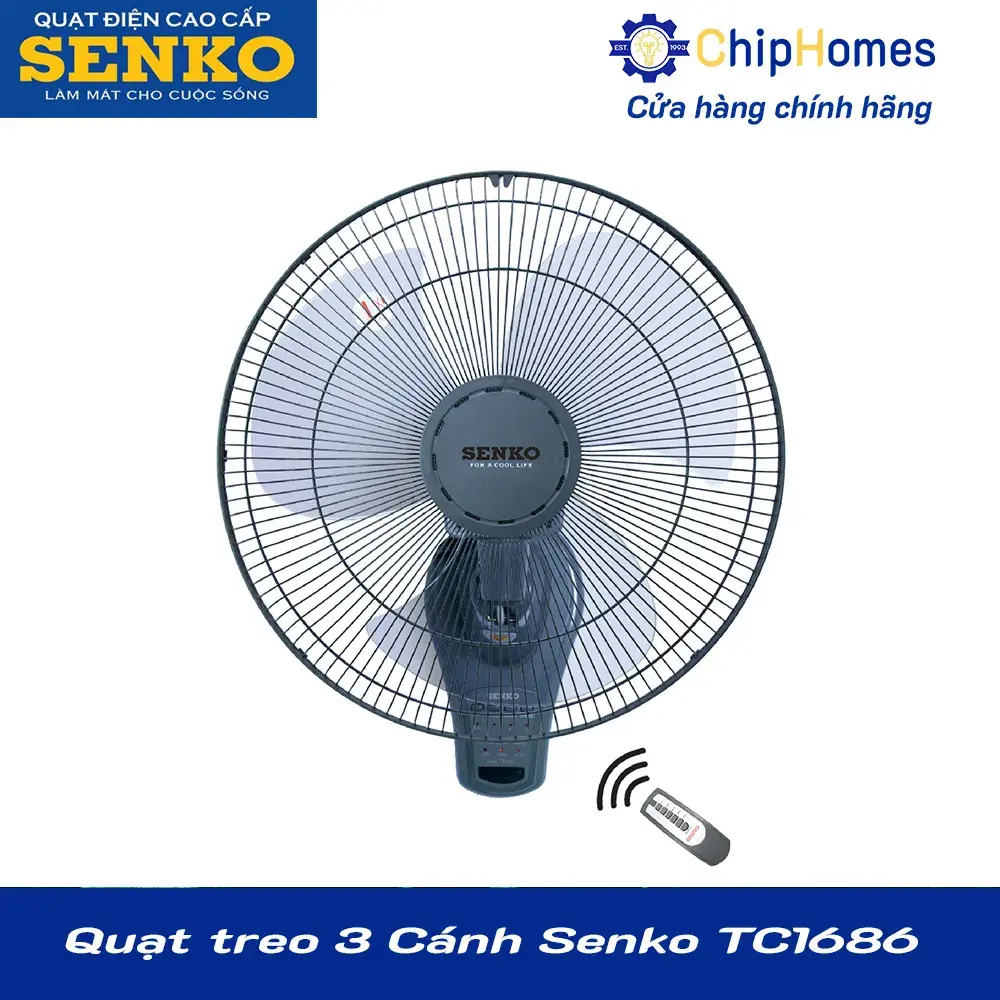 Quạt treo tường Senko TR1683 có điều khiển từ xa - Màu xám đồng