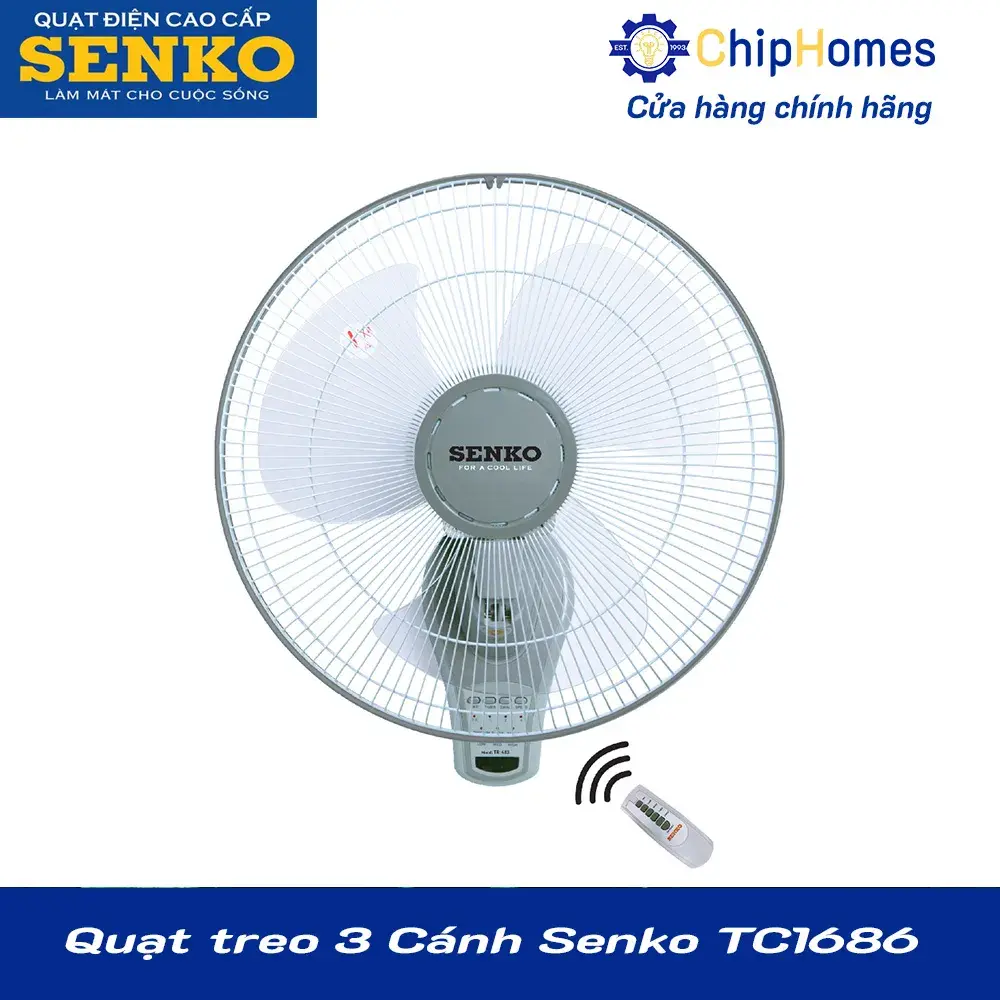 Quạt treo tường Senko TR1683 có điều khiển từ xa - Màu kem nâu
