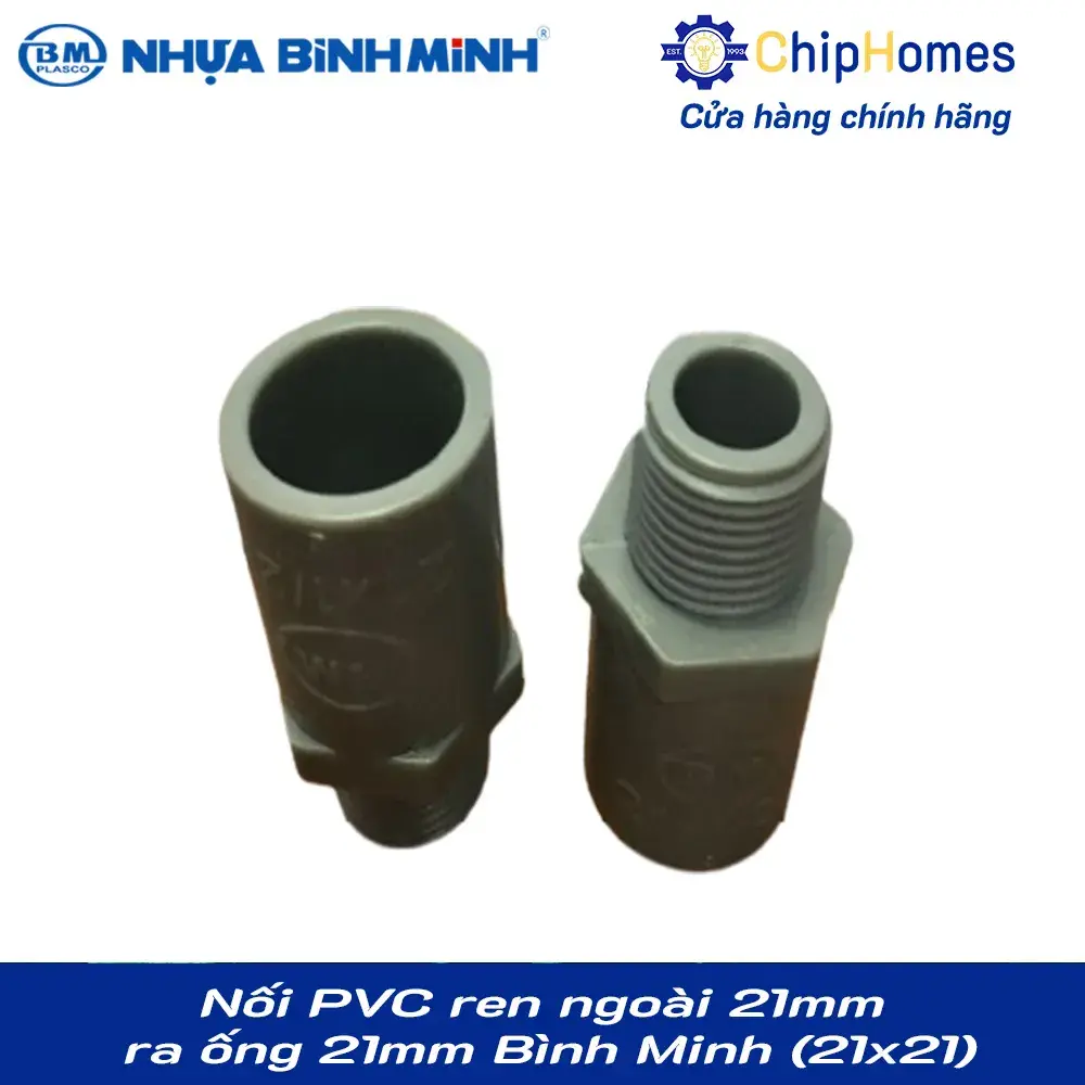 Nối PVC ren ngoài 21mm ra ống 21mm (dày) Bình Minh PN15