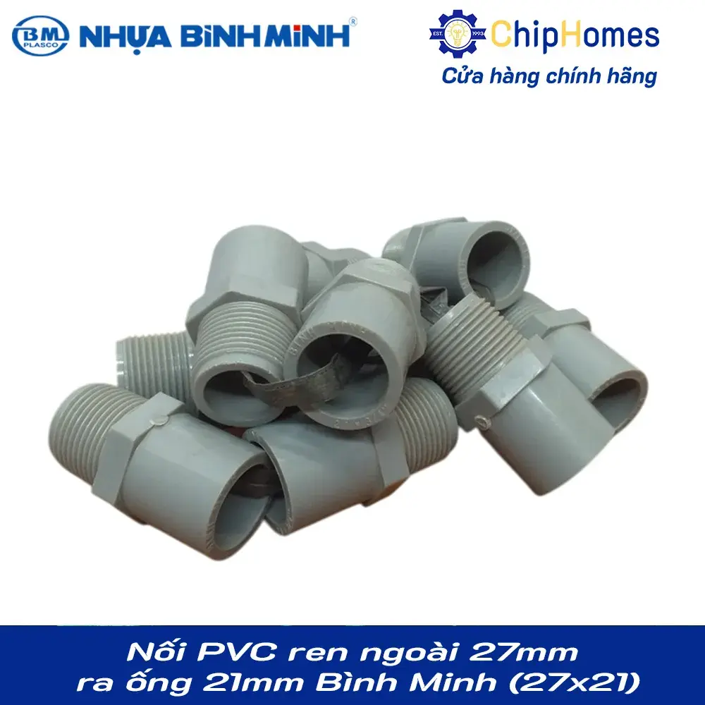 Nối PVC ren ngoài 27mm ra ống 21mm (dày) Bình Minh PN15