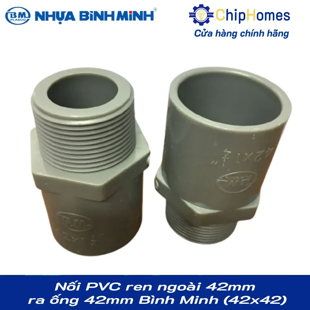 Nối PVC ren ngoài 42mm ra ống 42mm (dày) Bình Minh PN12