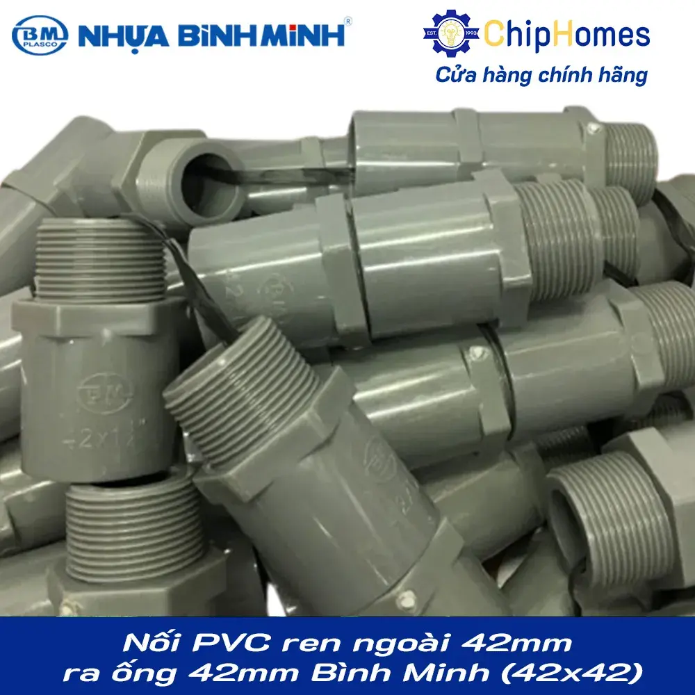 Nối PVC ren ngoài 42mm ra ống 42mm (dày) Bình Minh PN12