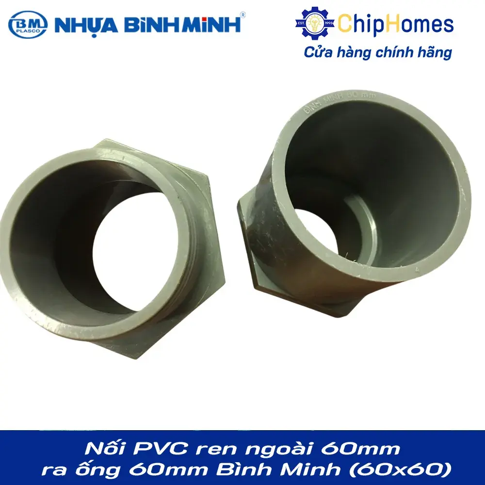 Nối PVC ren ngoài 60mm ra ống 60mm (dày) Bình Minh PN12