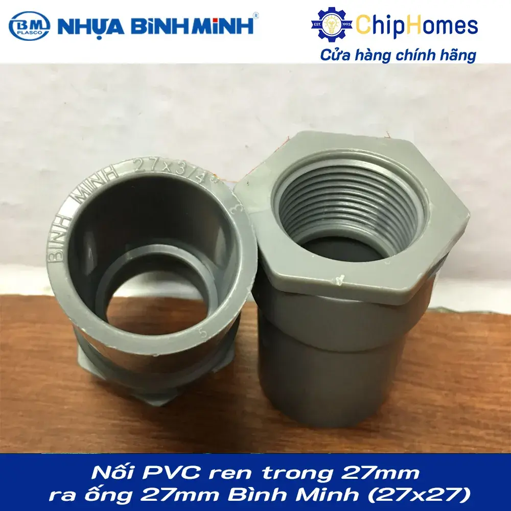 Nối PVC ren trong 27mm ra ống 27mm Bình Minh loại dày