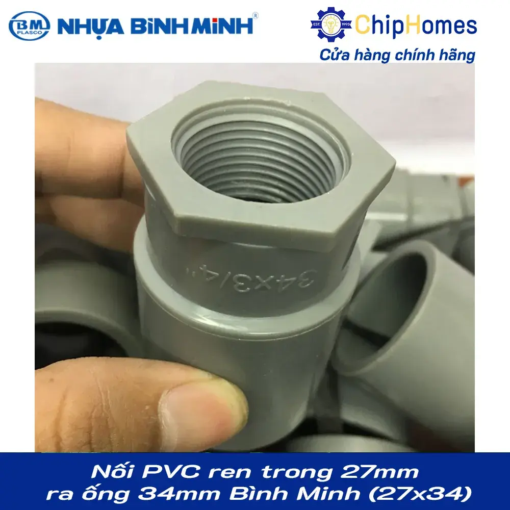 Nối PVC ren trong 27mm ra ống 34mm Bình Minh loại dày