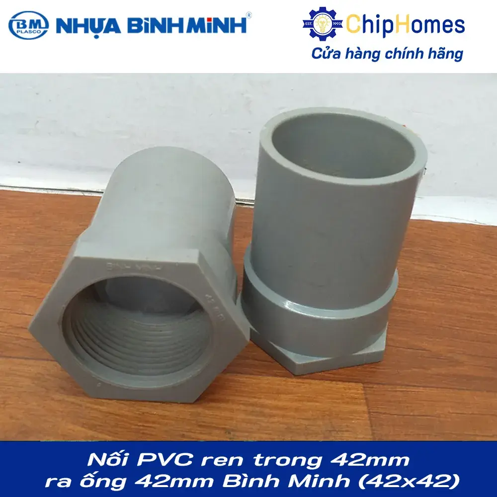 Nối PVC ren trong 42mm ra ống 42mm Bình Minh loại dày - Ren nhựa